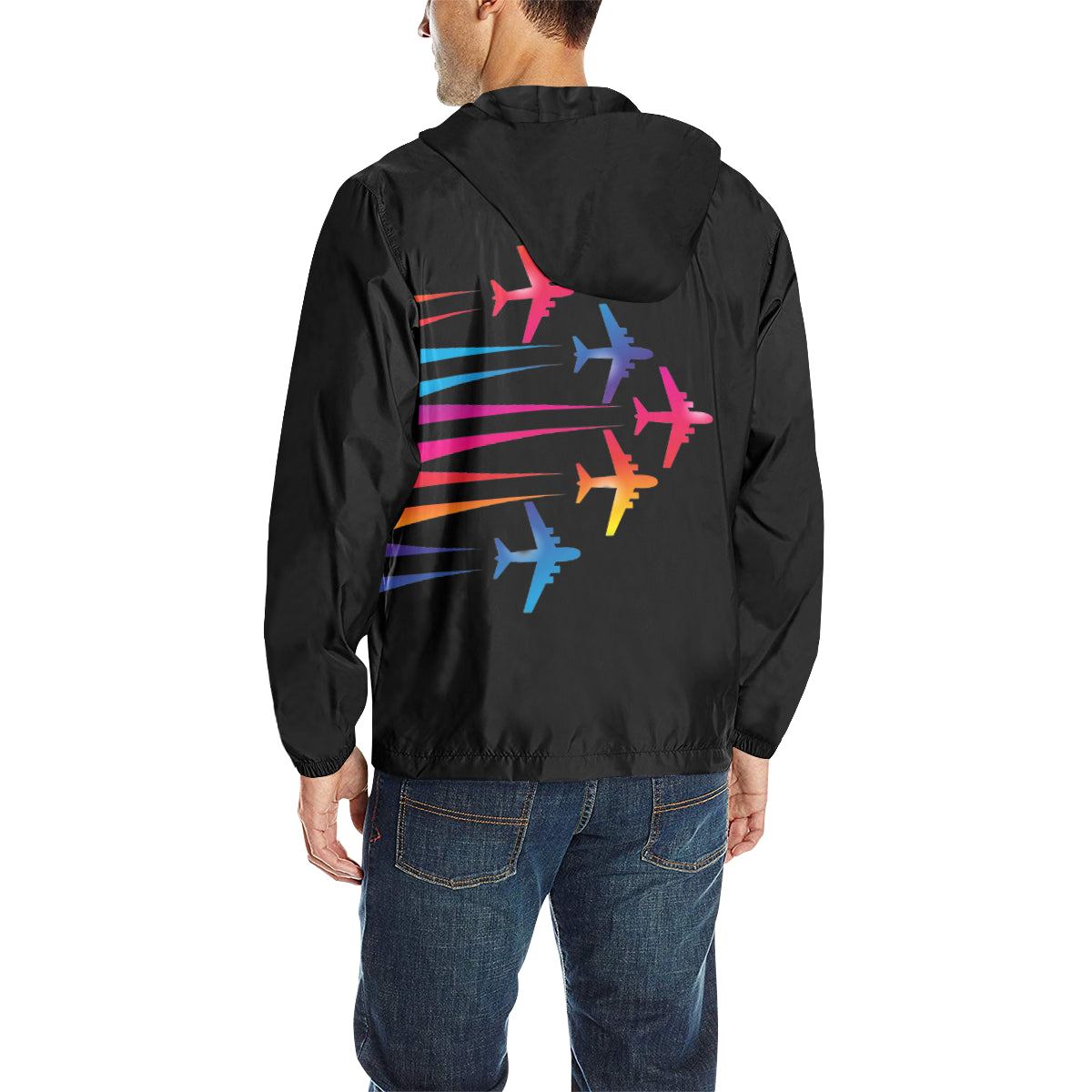 COLOR AIRPLANES PNG ALL OVER PRINT QUILTED WINDBREAKER FOR MEN (MODEL H35) e-joyer