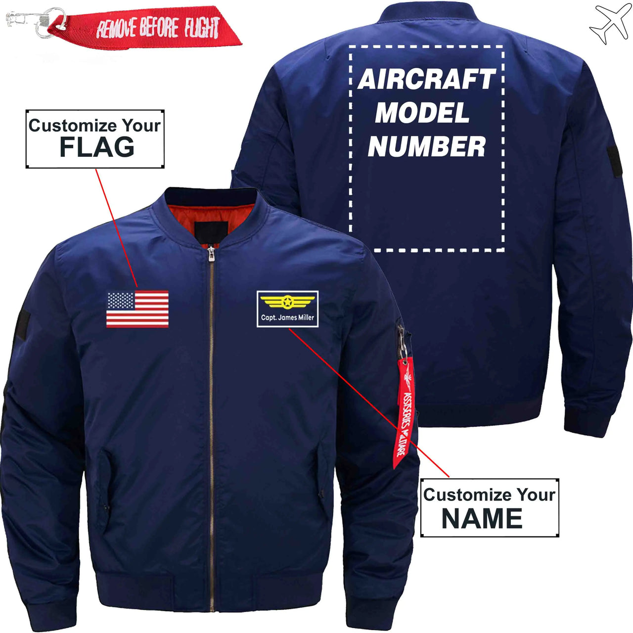 CUSTOM FLAG & NAME WITH AIRCRAFT MODEL NUMBER - JACKET THE AV8R