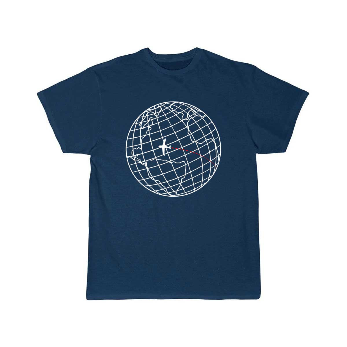 Globe with plane and red line T-SHIRT THE AV8R