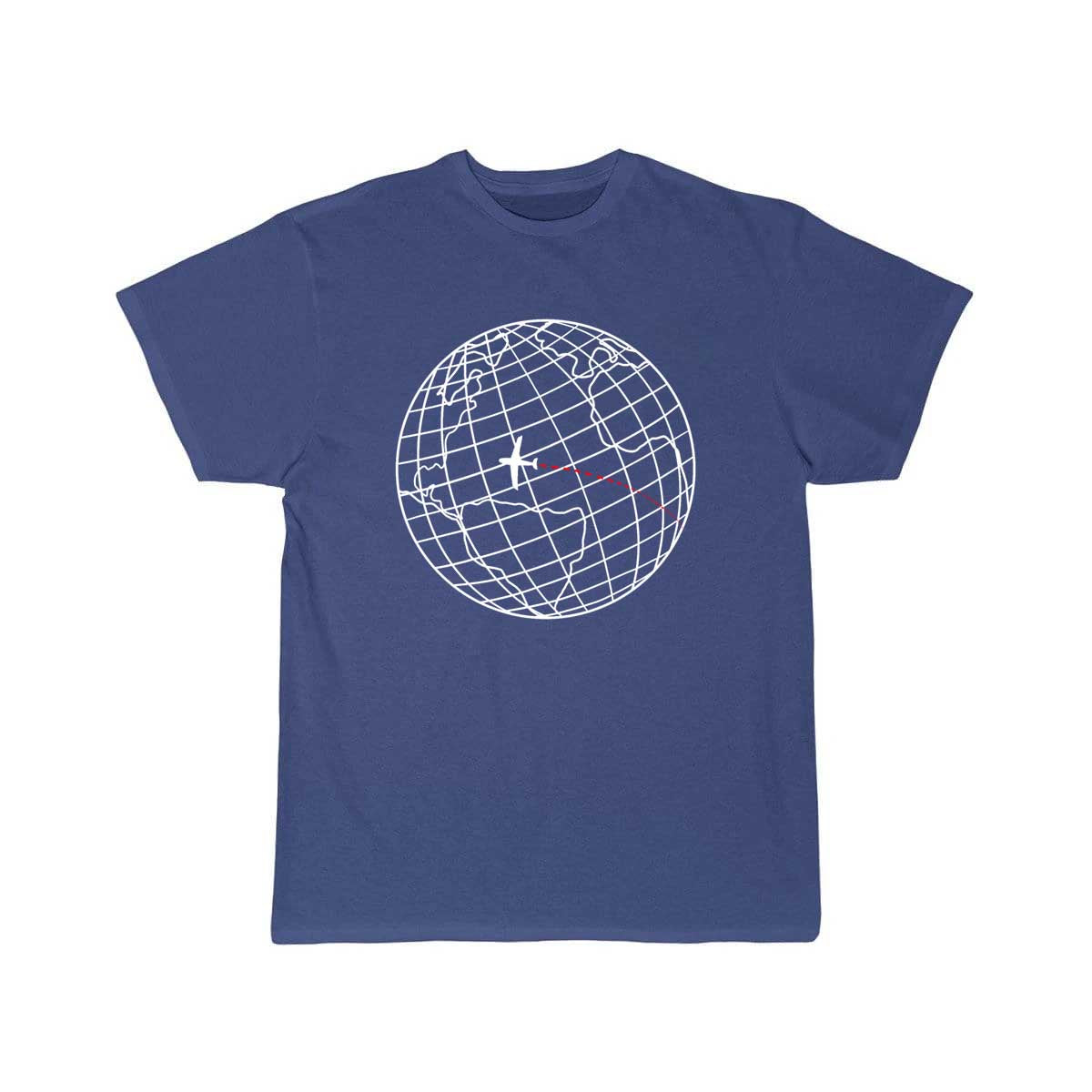 Globe with plane and red line T-SHIRT THE AV8R
