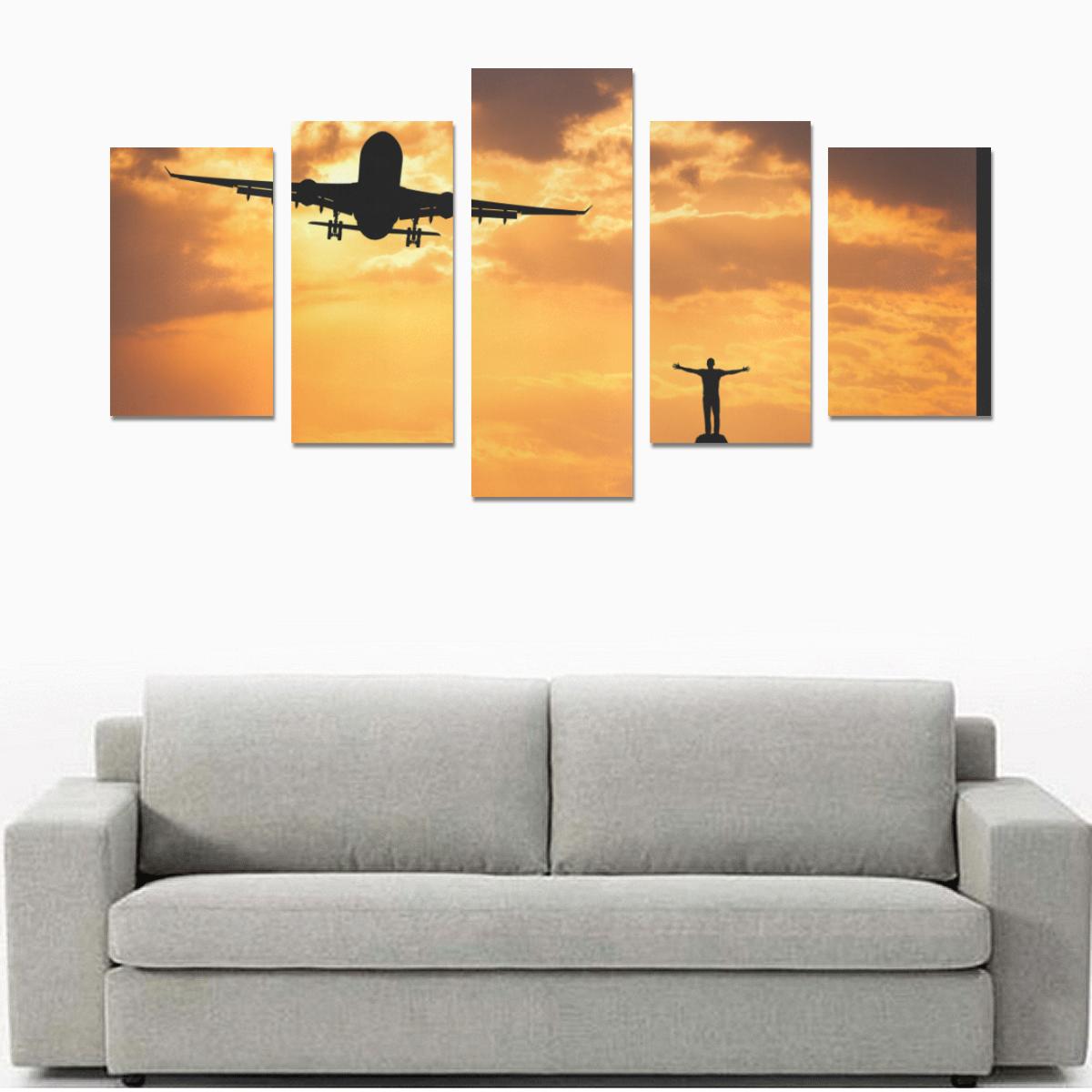 AIRPLANE AND SILHOUETTE OF AIRBUS STANDING HAPPY MAN. CANVAS PRINT SETS C (NO FRAME) THE AV8R