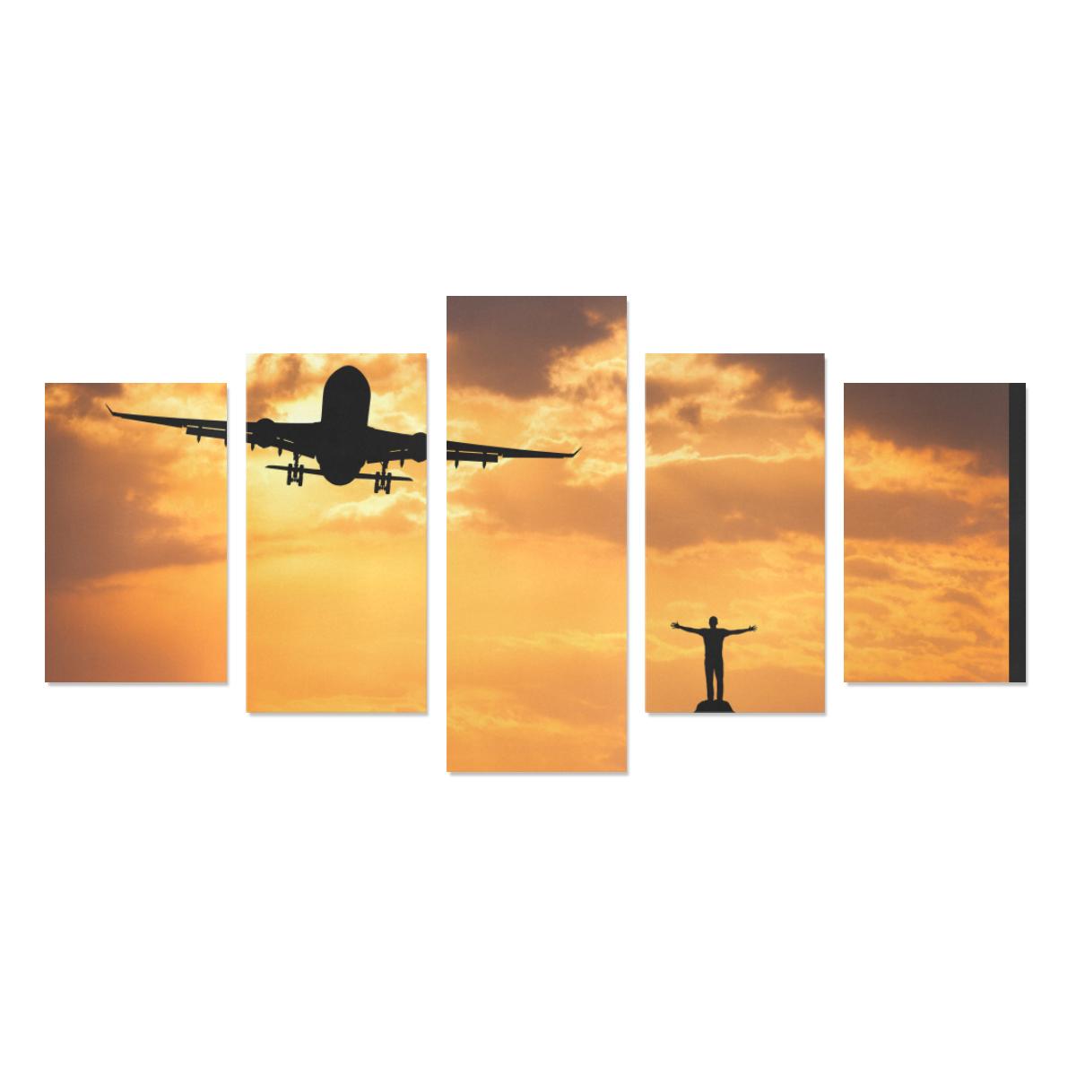 AIRPLANE AND SILHOUETTE OF AIRBUS STANDING HAPPY MAN. CANVAS PRINT SETS C (NO FRAME) THE AV8R