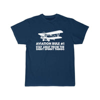 Thumbnail for AVIATION RULE #1 STAY ALWAYS FROM THE SHINY SPINNY THINGS T SHIRT THE AV8R