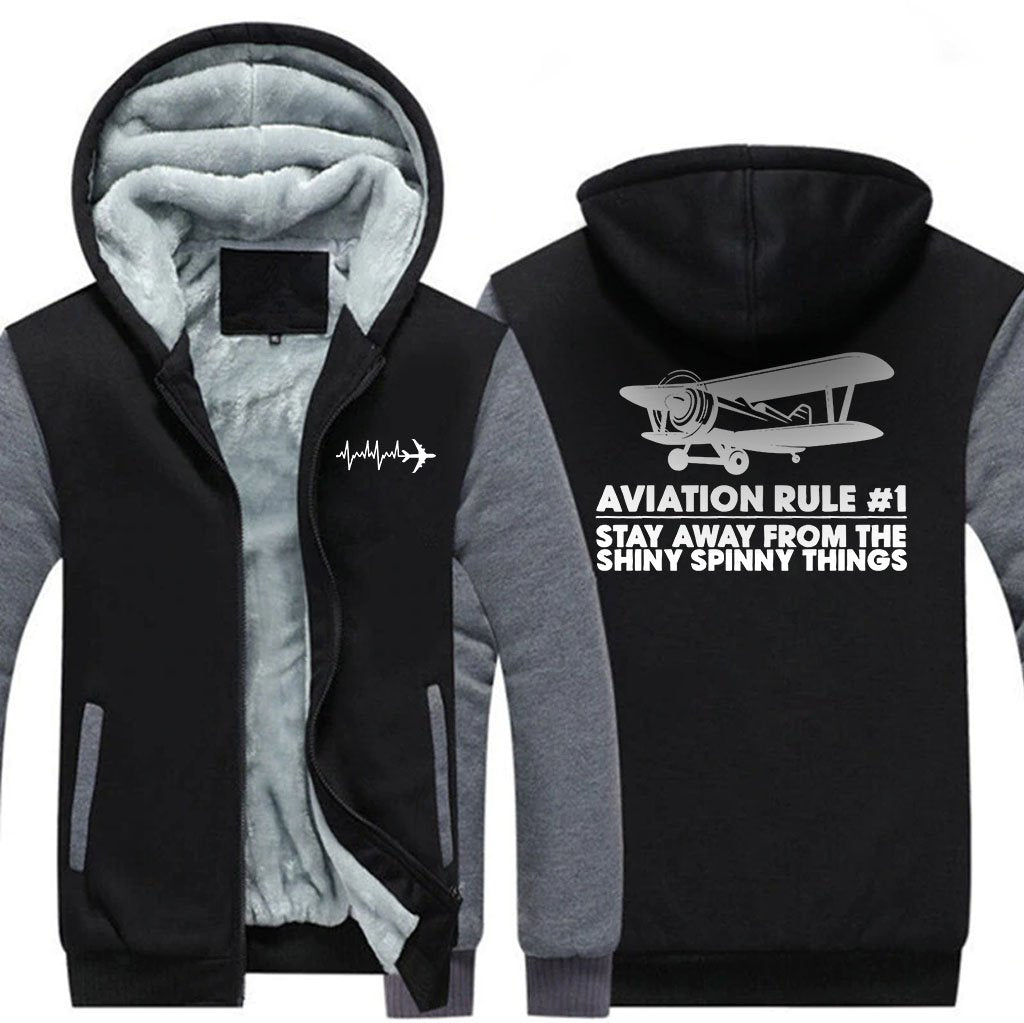 AVIATION RULE #1 STAY ALWAYS FROM THE SHINY SPINNY THINGS ZIPPER SWEATER THE AV8R