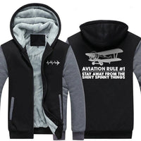 Thumbnail for AVIATION RULE #1 STAY ALWAYS FROM THE SHINY SPINNY THINGS ZIPPER SWEATER THE AV8R
