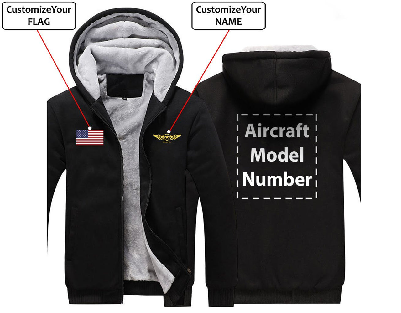 CUSTOM THE FLAG & NAME WITH AIRCRAFT MODEL NUMBER ZIPPER SWEATERS THE AV8R