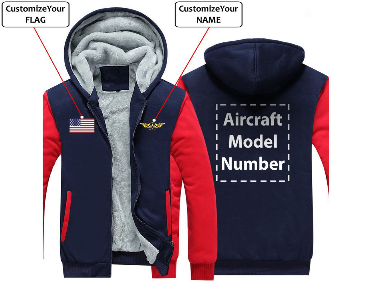 CUSTOM THE FLAG & NAME WITH AIRCRAFT MODEL NUMBER ZIPPER SWEATERS THE AV8R