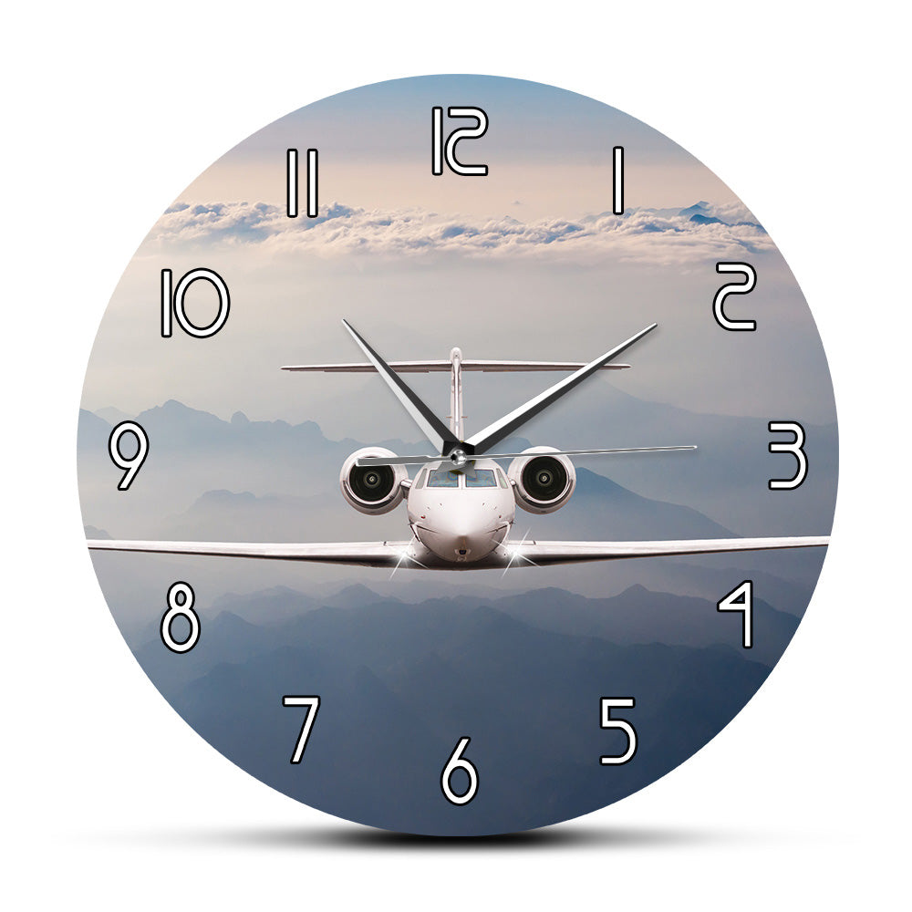 Airplane Fly Over Clouds Modern Decorative Wall Clock on Alps Mountain AV8R