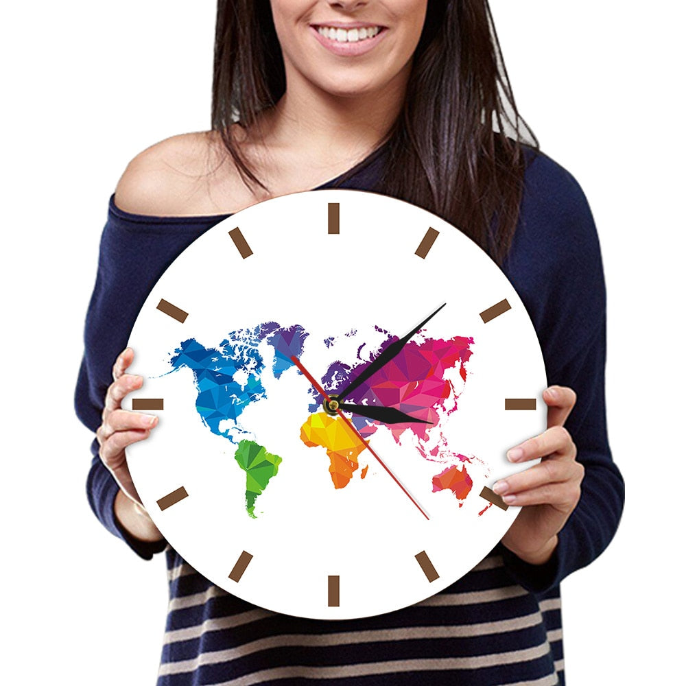 Unique Colorful World Map Wall Clock THE AVIATOR