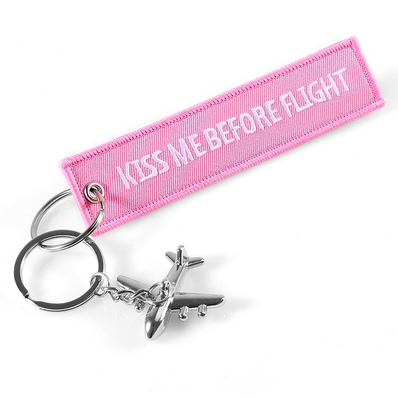 Pink Kiss Me Before Flight  Embroidery Keychain THE AVIATOR