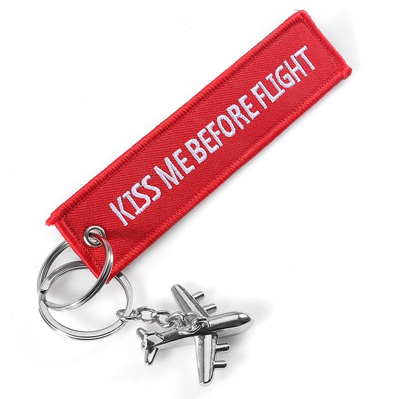 Pink Kiss Me Before Flight  Embroidery Keychain THE AVIATOR