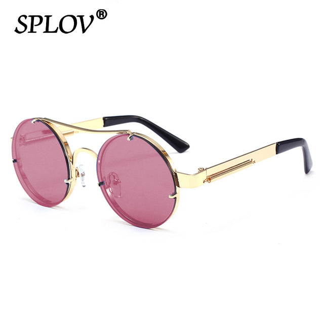 Vintage Steam Punk Round Sunglasses Men Women Retro Metal Double Beams Sun Glasses AV8R