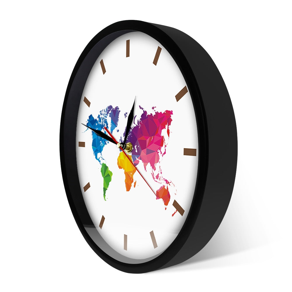 Unique Colorful World Map Wall Clock THE AVIATOR