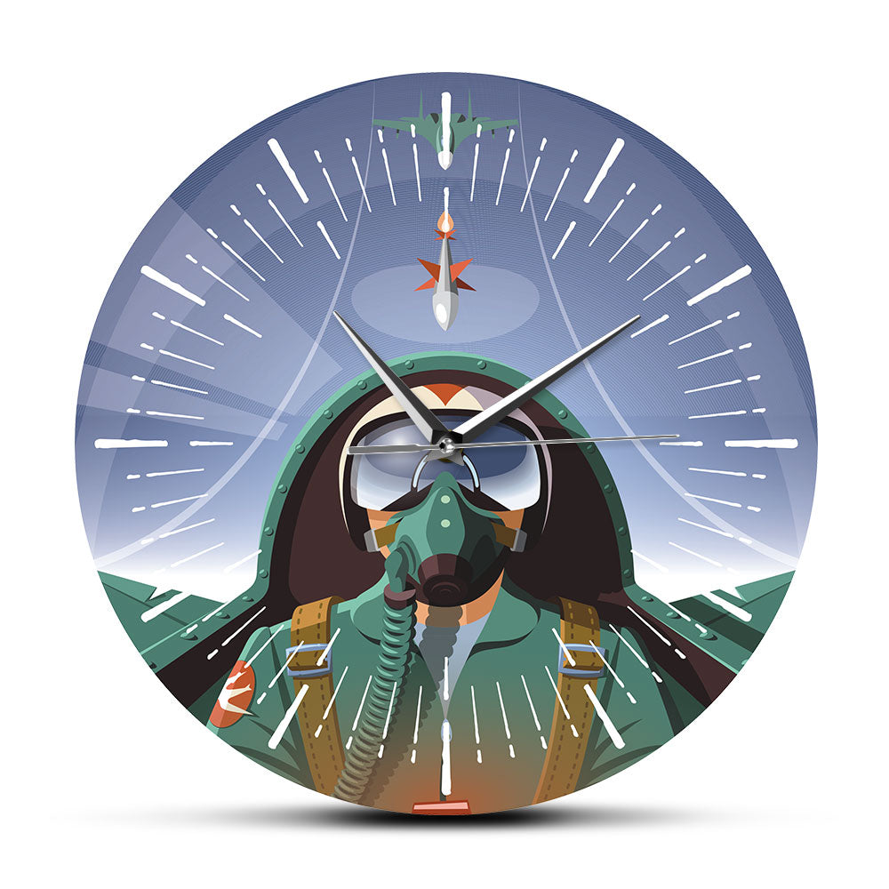 MILITARY PILOT IN AIRCRAFT COCKPIT AIRPLANE WALL CLOCK THE AVIATOR