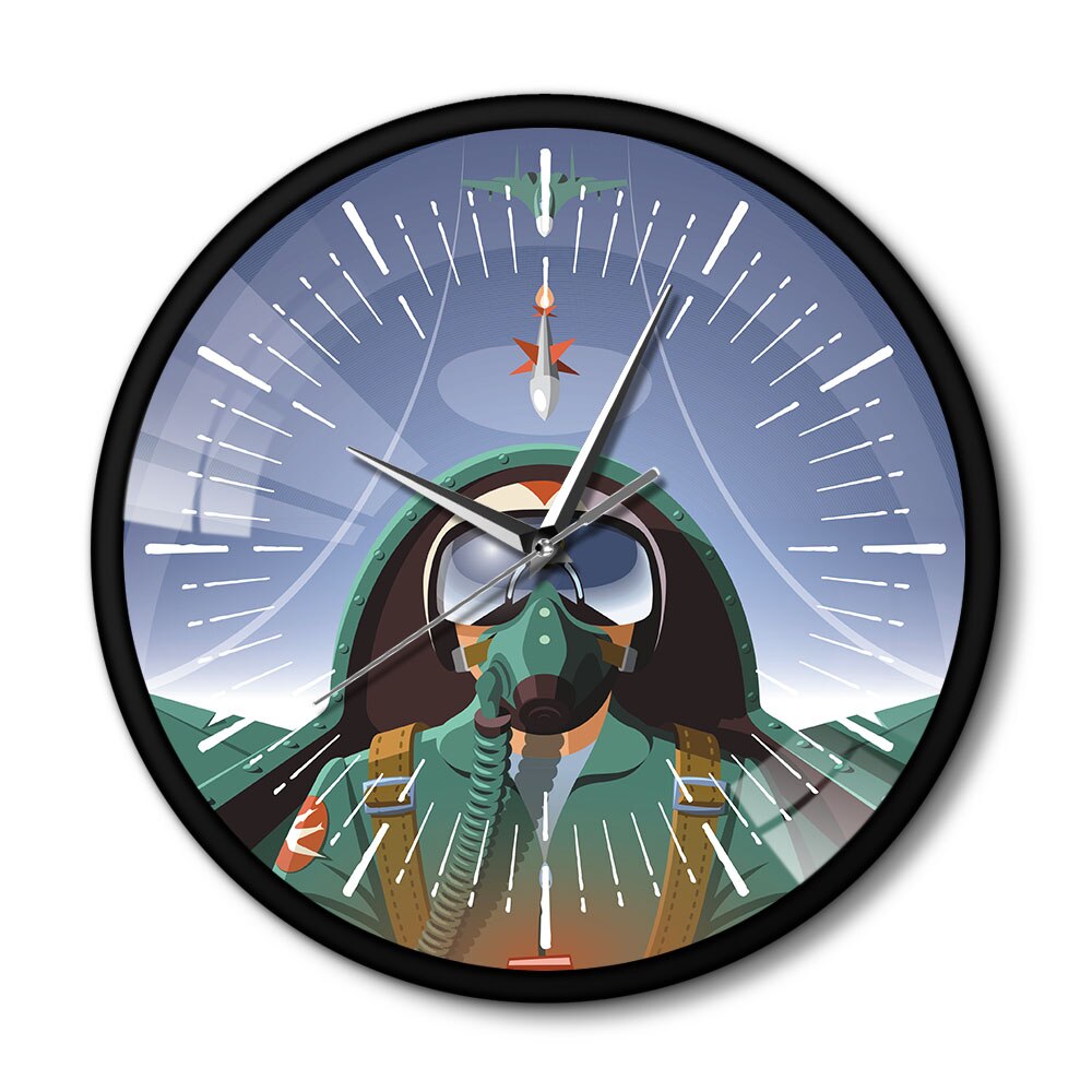 MILITARY PILOT IN AIRCRAFT COCKPIT AIRPLANE WALL CLOCK THE AVIATOR