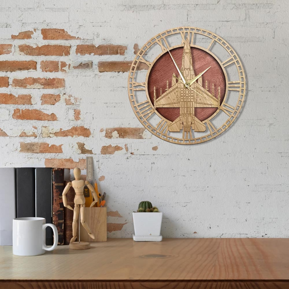 F-16 FIGHTING FALCON AIRCRAFT WOODEN WALL CLOCK THE AVIATOR