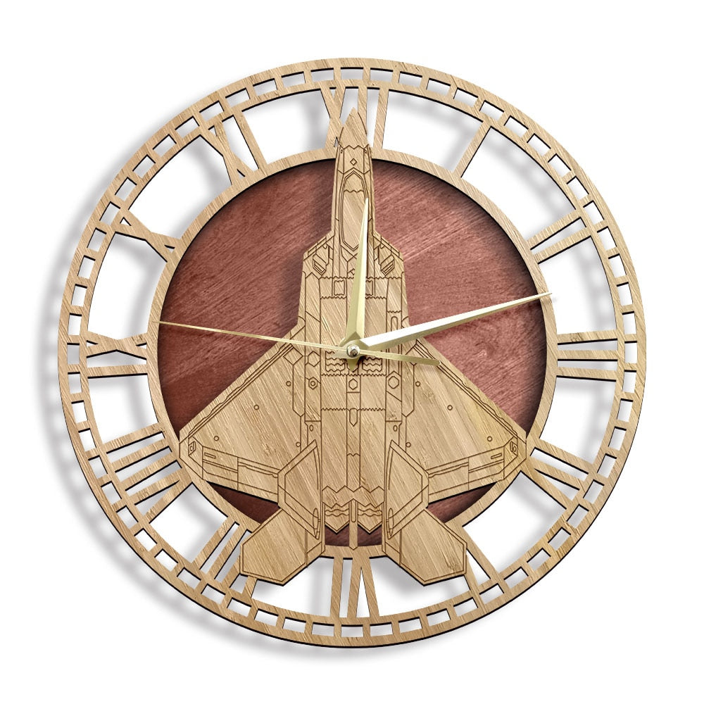 F-22 RAPTOR TACTICAL FIGHTER AIRCRAFT WOODEN WALL CLOCK THE AVIATOR