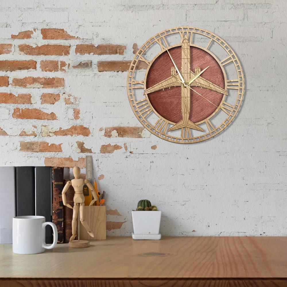 BOEING 737-800 COMMERCIAL AIRLINER WOOD WALL CLOCK THE AVIATOR