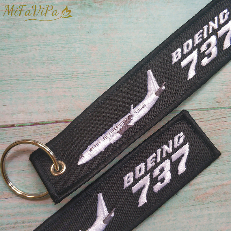 Boeing 737 Keychain Luggage Tag Black Embroidery Aviation Key AV8R