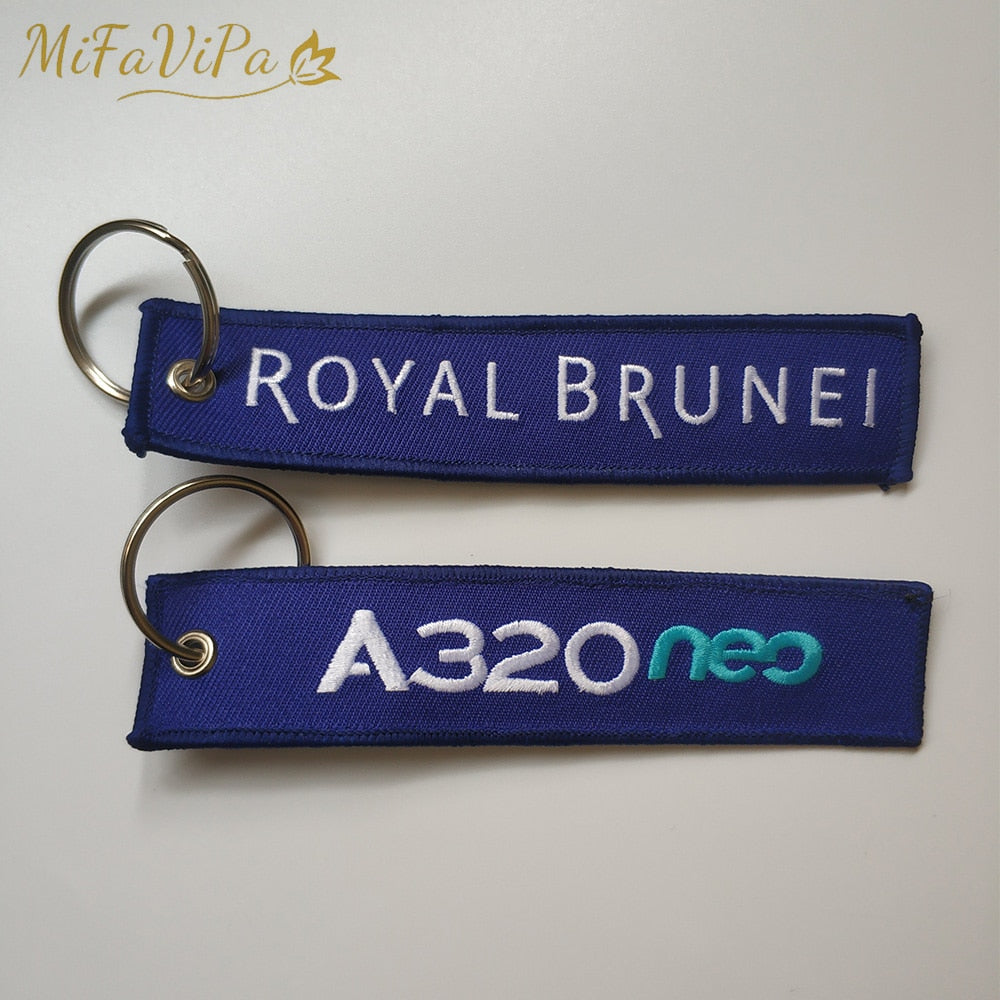 2 PCS A Royal Brunei Side B A320 Embroidery key chain THE AVIATOR