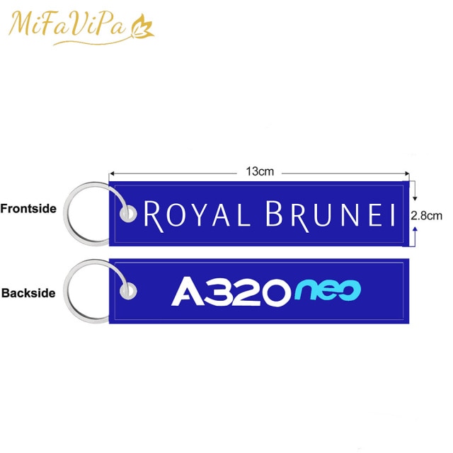 2 PCS A Royal Brunei Side B A320 Embroidery key chain THE AVIATOR