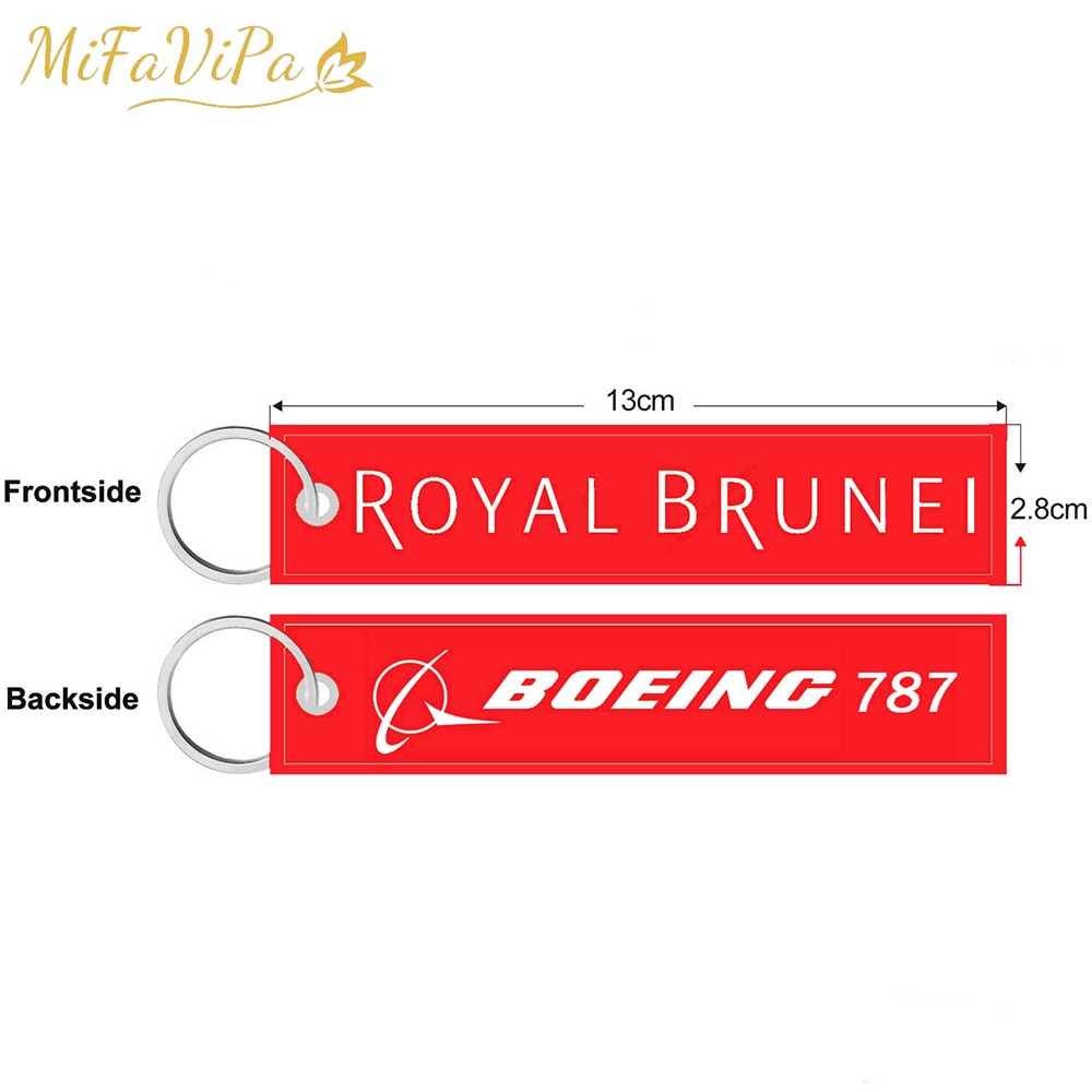 2 PCS A Royal Brunei Side B Boeing 787 Embroidery key chain THE AVIATOR