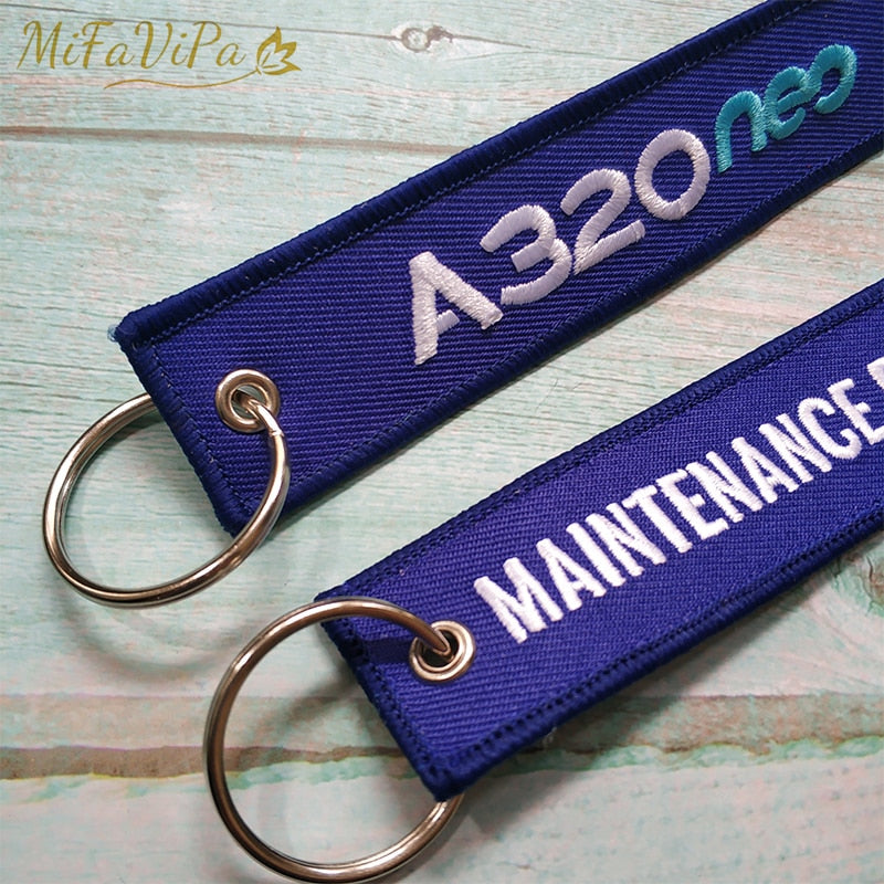 2 PCS/LotMaintenaince Side B A320 Embroidery  Key Chains THE AVIATOR