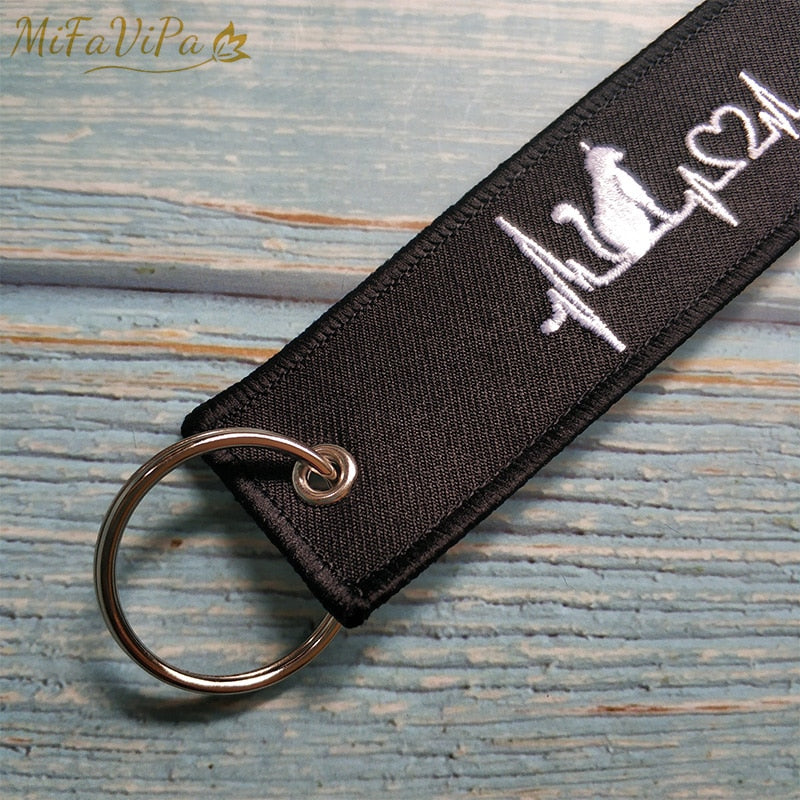 Embroidery CAT And Dog Keychain THE AVIATOR