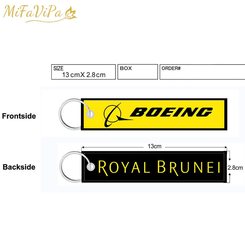 2 PCS/Lot A Boeing Side B Royal Brunei Embroidery key chain THE AVIATOR