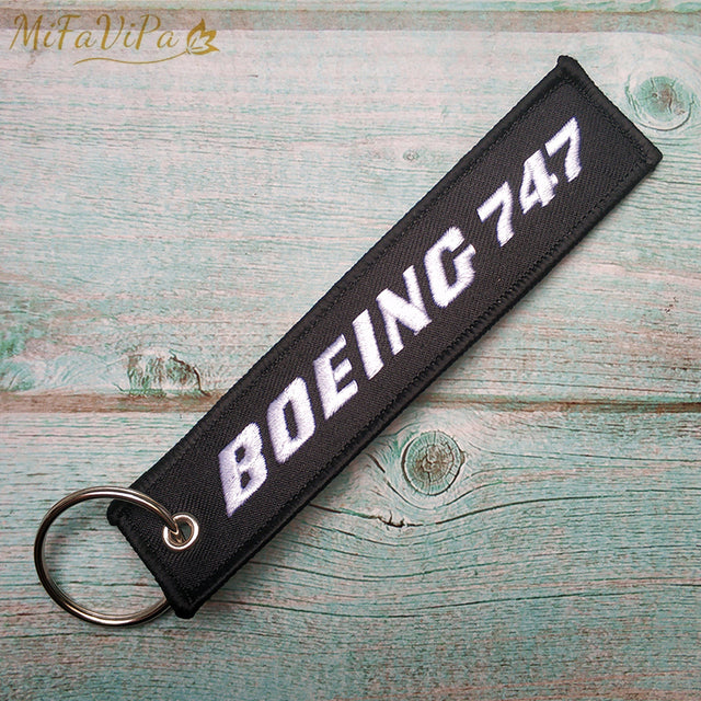 1 PC BOEING 747 Keychain New Fashion Trinket Phone Strap Black Embroidery AV8R