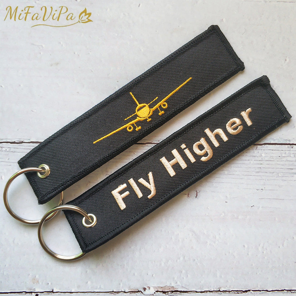 1 PC Golden Plane Keychain Fashion Trinket Black Embroidery Fly Higher Key Chain AV8R