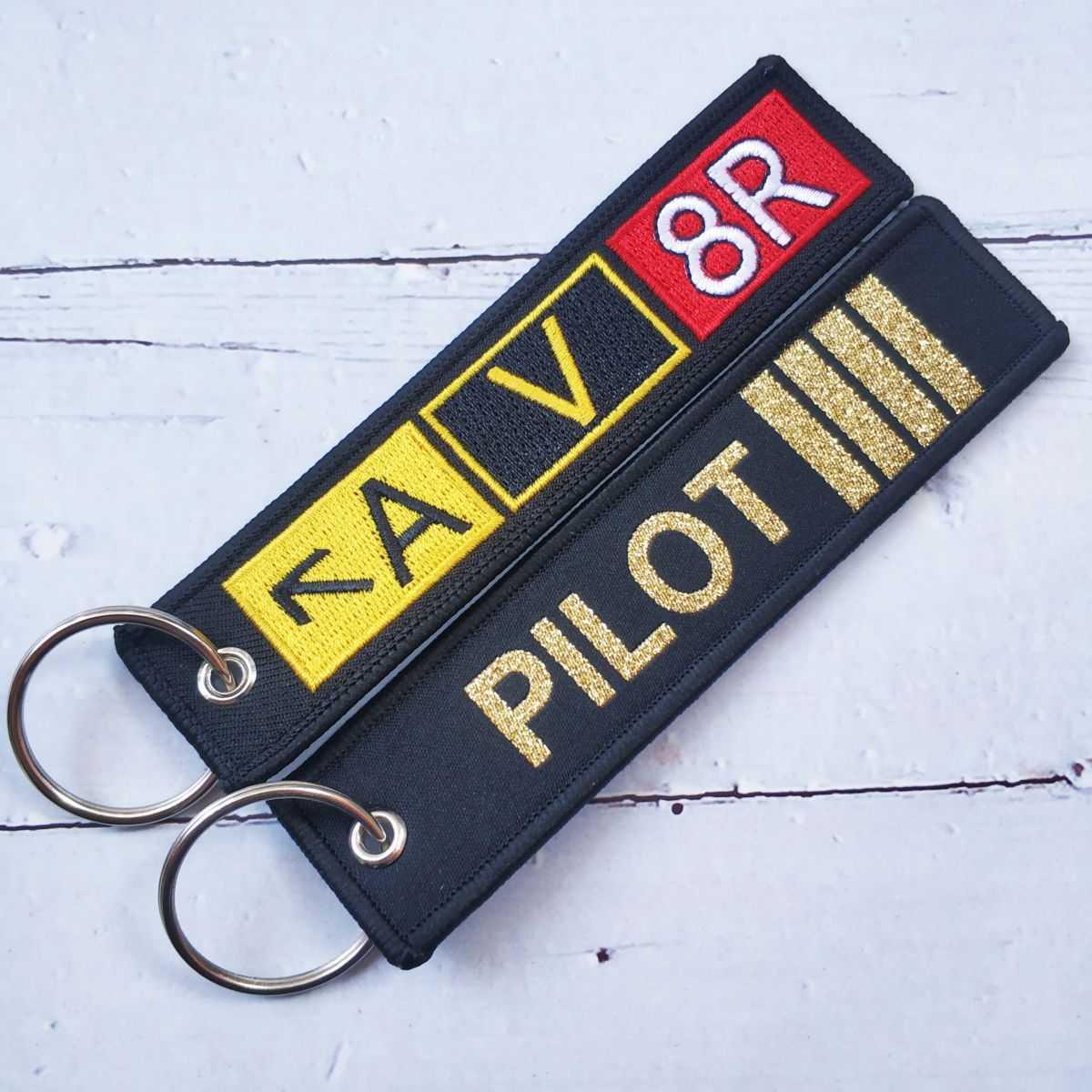 2 PCS Embroidery AV8R Keyring Woven Pilot Aviator Keychain Aircraft Key Chain AV8R