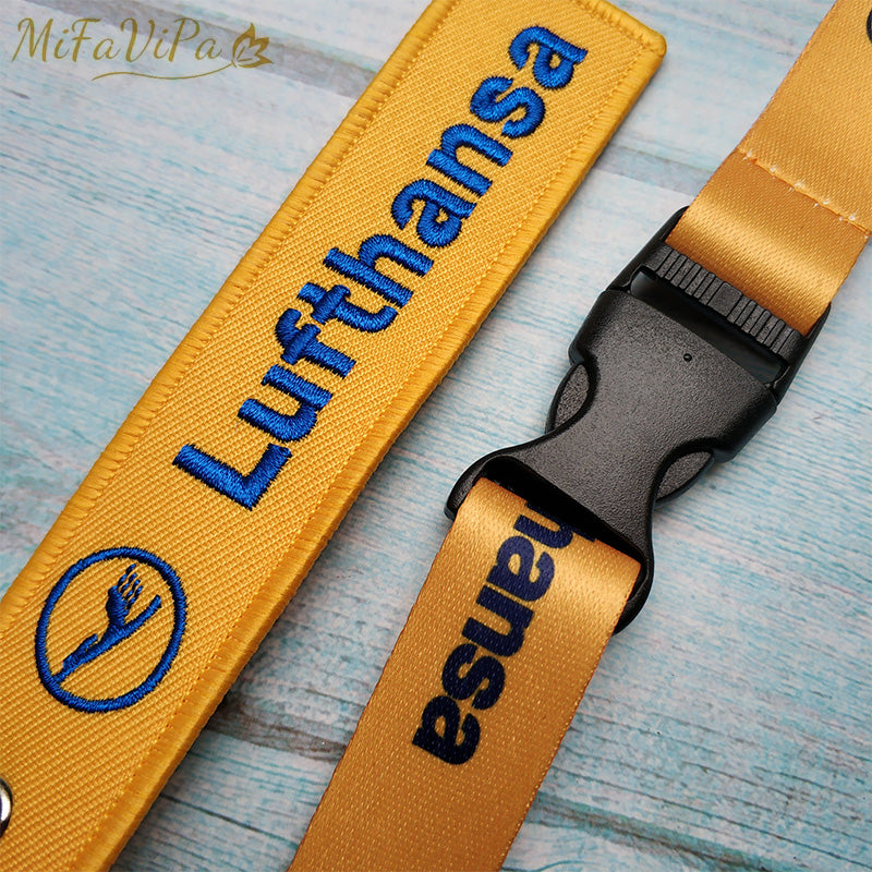 2 PCS Yellow Lufthansa Porte-clefs Keychains Neck Strap AV8R