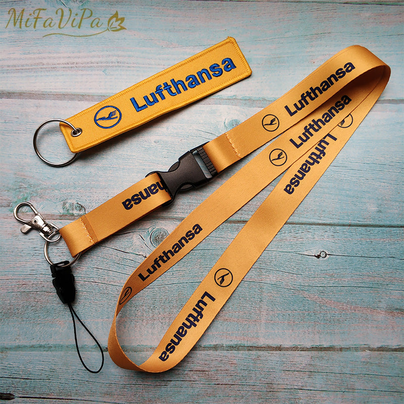 2 PCS Yellow Lufthansa Porte-clefs Keychains Neck Strap AV8R