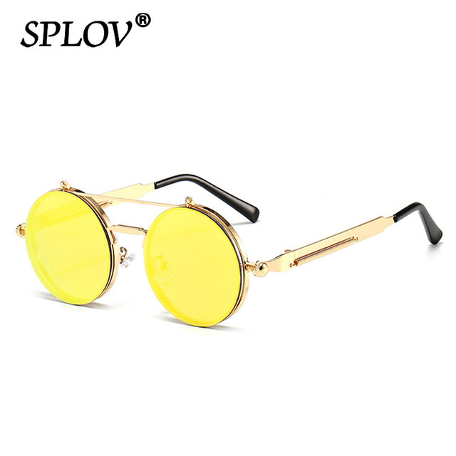 Vintage Steampunk Flip Sunglasses Retro Round Metal Frame Double Beam Sun Glasses AV8R