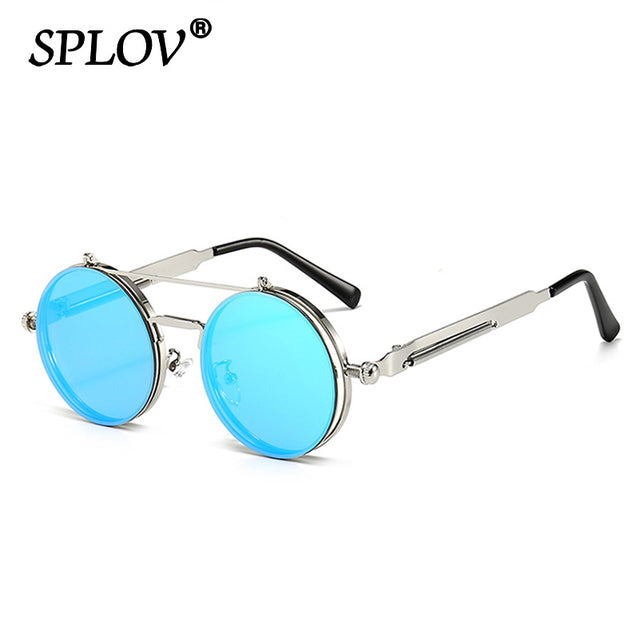 Vintage Steampunk Flip Sunglasses Retro Round Metal Frame Double Beam Sun Glasses AV8R