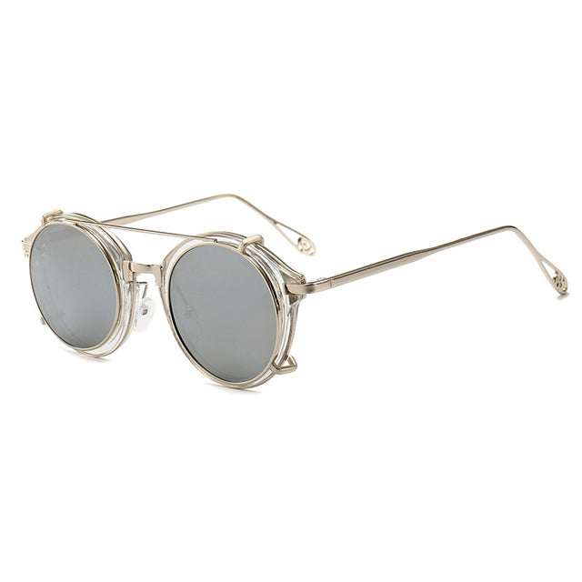 Round Clip On Sunglasses Men Women Double Layer Removable Lens Detachable Shades Clear Lens AV8R