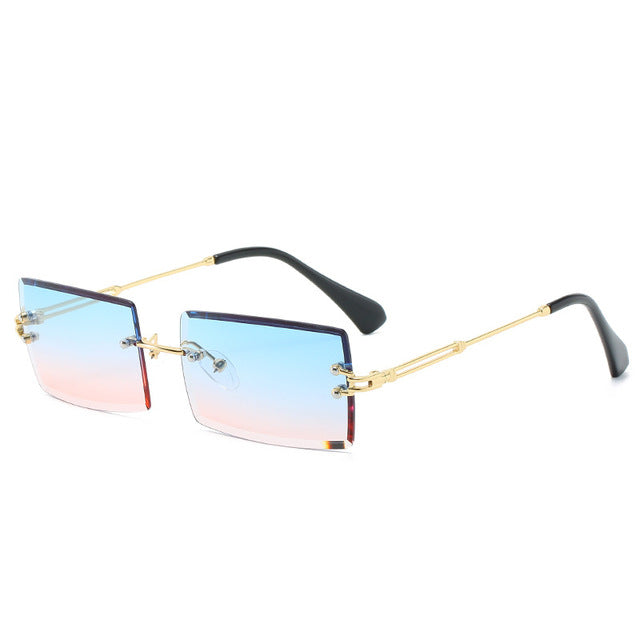 Trendy Rimless Rectangle Sunglasses New Cut Design Luxury Square Glasses AV8R